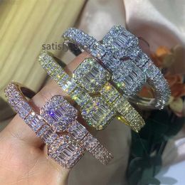 Wg025a Adjustable Bracelets Bangles Luxury Iced Out Cz Diamond Baguette Bracelet Cuban Link Chain c Cuff Bracelets Jewellery