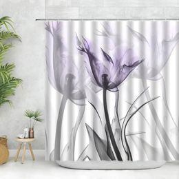 Shower Curtains X-Ray Floral Curtain Set With Hooks 3D White Blue Flower For Girls Bathroom Decor Polyester Fabric