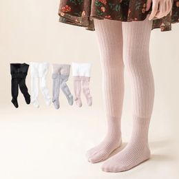 Winter thickened girls leggings Baby solid Colour thick striped thermal romper childrens fleece pantyhose 240322