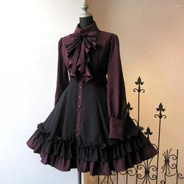 Casual Dresses Halloween Cosplay Costumes Mediaeval Style Gothic Victorian Big Bow Dress Elegant Vintage Long Sleeve Ruffle Womens