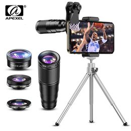 APEXEL Powerful Phone Lens Kit 22x Telescope Cell Telepo Camera Fisheye Wide Angle Macro Lenses for Camping 240327