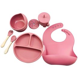 Knives 46pcs/set Baby Silicone Tableware Set Baby Feeding Dishes Bpa Free Bowl Plate Bibs Spoon Fork Sets Children Nonslip Dinnerware