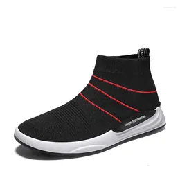 Walking Shoes 2024 Autumn Winter Sneakers Mens Sports Slip On High Top Male Weave Sock Warm