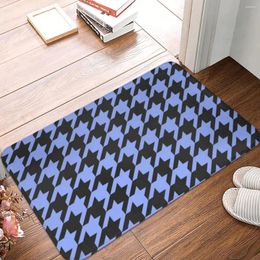 Bath Mats Blue Houndstooth Foot Mat Kitchen Shower Room Chequered Fast Dry Bathroom Accessories Protective Anti Slip Toilet Pad