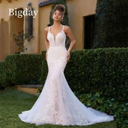 Elegant Mermaid Wedding Dresses Women Sweetheart White Open Back Lace Spaghetti Straps Bridal Gown Sweep Train Vestidos De Novia