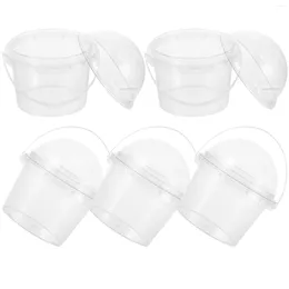 Disposable Cups Straws 5 Pcs Portable Popcorn Bucket Plastic Food Containers Clear Ice Cream Handbag Juice With Lid Safe Snacks