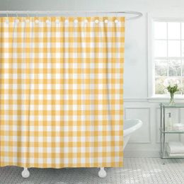 Shower Curtains Pattern Yellow Gingham Table Top View Plaid Picnic Curtain Waterproof 72 X 78 Inches Set With Hooks