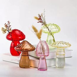 Decorative Figurines Flower Vase Adorable Mushroom Shape Transparent Glass Planter Unique Plant Propagation Station For Home Decoration