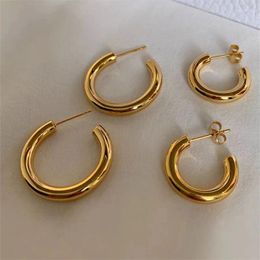 Stud Earrings 2024 Gold Plated C Shape Earring Simple Big Circle Stainless Steel Hoop For Women Punk Hiphop Jewellery Brincos