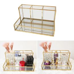 Clear Glass Makeup Brush Holder Cosmetic Storage Case Lipstick Holder Desk Organiser Cosmetic Make Up Organiser Makeup Tools