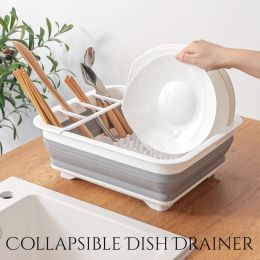 Racks Foldable Dish Drying Rack Collapsible Dish Drainer Tableware Bowl Chopstick Plastic Storage Box Draining Rack Kitchen Utensils