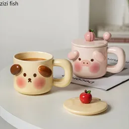 Mugs Cartoon Ceramic Coffee Mug With Lid Spoon Breakfast Cups Couple's Water Glasses Milk Tea Afternoon Cup