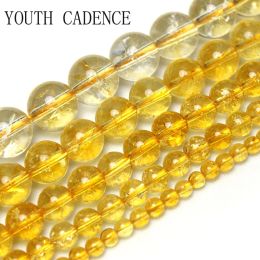 Natural AAA+ Citrines Stone Crystal Round Loose Beads Yellow Quartz For Jewellery Making DIY Necklace Bracelet 15'' 4/6/8/10/12mm