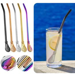 Disposable Cups Straws Stainless Steel Philtre Straw Spoon Eco-Friendly Drinking Dual Purpose Tea Strainer Cocktail Shaker Coffee Filtered