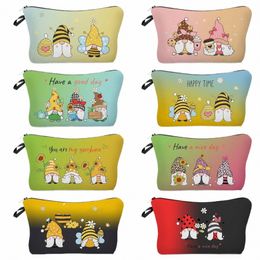 Colour Cute Gnome Printed Women Cosmetic Bag Love Valentine's Day Ladies Gift Makeup Bag Portable Pencil Case Travel Toiletry Bag B6eP#