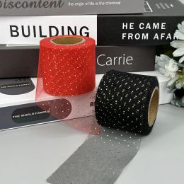 6cm 5yards Gold Dot Tulle Organza Mesh Film DIY Handmade Material Headband Flower Bundle Wedding Birthday Gift Box Decorative