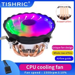 TISHRIC CPU Cooler Fan Computer CPU Heat Sink 4 Pin PWM Fan RGB CPU Cooling Radiator Fan For Intel LGA2011 115X 1366 X99 AM4