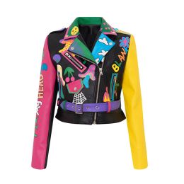 Slim Leather Jacket for Women, Short PU Jacket, Korean Motorcycle Wear, Suit Collar, Punk Rock, New, 2023