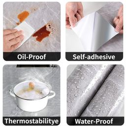 Kitchen Oil-proof Self Adhesive Stickers Stove Anti-fouling High-temperature Wallpaper Cabinet Film Contact Paper Marble Decor