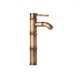 Bathroom Sink Faucets Brass Basin Single Holder Hole Deck Mounted Cold Water Bamboo Faucet