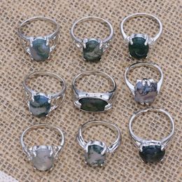 Cluster Rings Natural Stone Ring Water Grass Agate Gemstone Engagement Wedding For DIY Festival Necklace Jewellery Accessories Making