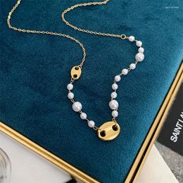 Pendant Necklaces Natural Pearl Coffee Bean Chain Pig Nose Short Necklace For Women Gold Plated Stainless Steel Charm High Quality Jewelry