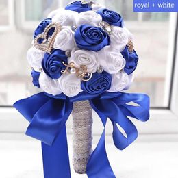 Decorative Flowers Est Royal And White Slik Wedding Flower Bridal Bouquets Pearl Heart Bouquet For