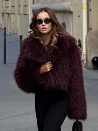 Cropped Furry Faux Fur Women Coats Loose Warm Long Sleeve O Neck Short Jackets Autumn Winter Female Fluffy Overcoat Streetwear