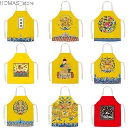 Aprons 1pcs Kitchen Aprons for Women Forbidden City Cotton Linen Bibs Chinese Style Household Cleaning Pinafore Home Cooking Apron Y240401LQ2U