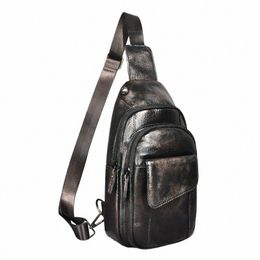 genuine Real Leather Men Coffee Retro Travel Triangle Chest Sling Bag Design 8" Tablet One Shoulder Strap Bag Daypack Male 8013 h746#