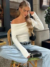Women's T Shirts Tossy Fashion Off Shoulder Knit Tops Women Slim Elegant Club Party Streetwear Sexy Top Pullover White Full Sleeve Outfits