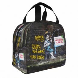 banksy VS Robbo War - Fishing Boy Insulated Lunch Bag Large Meal Ctainer Thermal Bag Lunch Box Tote Outdoor Food Storage Bags h7t6#