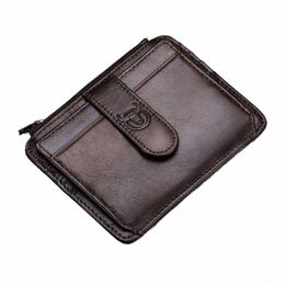 bullcaptain Genuine Leather RFID Blocking Zipper Card Holder Credit Cart Wallet Mini Slim Wallet Card & Id Holders Man Busin L89w#