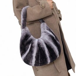 women Real Rex Rabbit Fur Handbags 100% Real Fur Single Shoulder Bags Cute Fi Girl Fur Bags Winter Wrist Chinchilla 06BX#