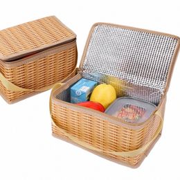 waterproof Tablee Food Ctainer Khaki Lunch Box Baskets Insulated Thermal Kee Cooler Cam Bag 22x14x12cm r1qG#