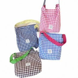 canvas Shop Bags Durable Women Student Cott Linen Single Flax Shoulder Bag ColorCheck Plaid Large Capacity Tote Bags Bolsa 458W#