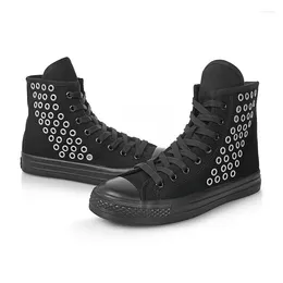 Casual Shoes Women Rivet Canvas Female All Black High Top Sneaker Metal Ring Breathable Students White Hollow Zipper