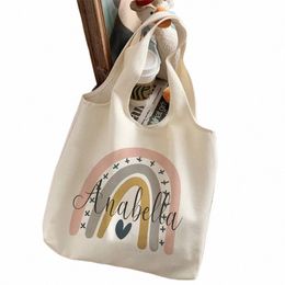 persalised Rainbow with Name Shouder Bag Custom Canvas Bags Harajuku Handbag Women ShopTote Travel Bag Best Gifts for Her E7VF#