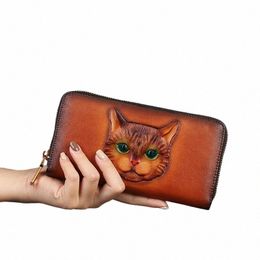 motaora 2024 New Vintage Women's Wallet Lg Genuine Leather Wallets Women Purses For Ladies Handmade Embossed Woman Card Holder a6gF#