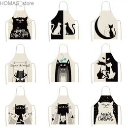 Aprons Hot-selling Nordic Cartoon Cute Cat with Kitchen Decoration Cooking Waterproof Bib Adult Household Antifouling Cleaning Tool Y240401