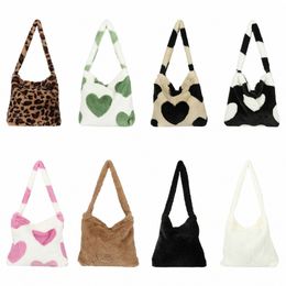 women Girls Fluffy Shoulder Bag Top-handle Bag Female Autumn Winter Handbag Plush Tote Fi Shop Bag V7b2#