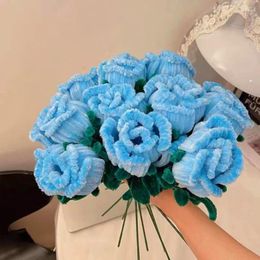 Decorative Flowers Handmade Rose Flower Finished Hand Twisted Stick DIY Bouquet Gifts For Mother's And Valentine's Day Artificial Decoration