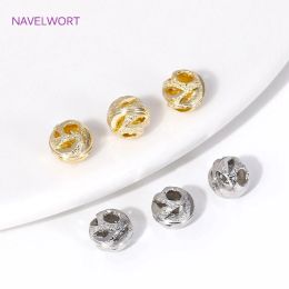 Brass 6mm 18K Gold Plated Round Frosted Spacer Beads,Beads For Jewellery Making,Hollow Loose Beads DIY Accessories Wholesale