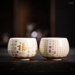 Cups Saucers 1pcs Mutton-fat Jade Ceramic Tea Cup Chinese Style Household Porcelain Afternoon Teacup Espresso Pottery Coffee