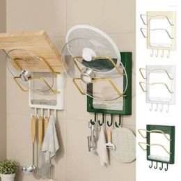 Kitchen Storage Double Layer Pot Lid Holder Punching-free Plastic Cover Rack With Hooks Wall Mounted Chopping Board Cabinet Door