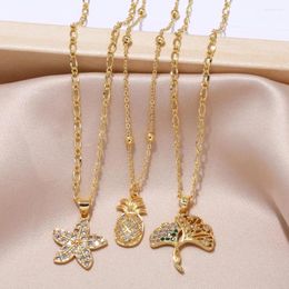 Pendant Necklaces FLOLA Tiny Clear Crystal For Women Copper Gold Plated Star Fruit CZ Jewellery Gifts Nkeb865