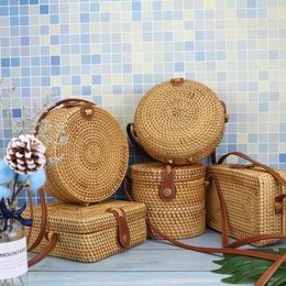 ISKYBOB Round Mulit Style Straw Bag Handbag Summer Rattan Handmade Woven Beach Circle Bohemia 2023 240328