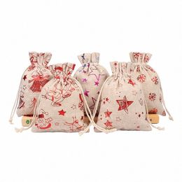 50pcs/lot 13x18cm New Year Candy Gift Packaging Drawstring Bag Linen Jute Pouches Christmas Party Bags Baby Shower Supplies J83h#