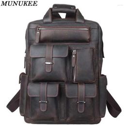 Backpack Vintage Crazy Horse Leather Men Travel Genuine School Fashion Rucksack Book Bag