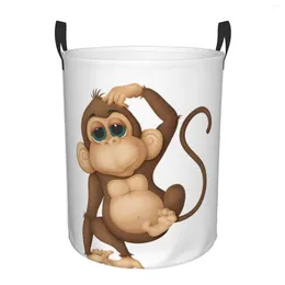 Laundry Bags Cute Monkey Basket Protable Circular Hamper Storage Bin Organiser With Handles For Bathroom Bedroom Clothes